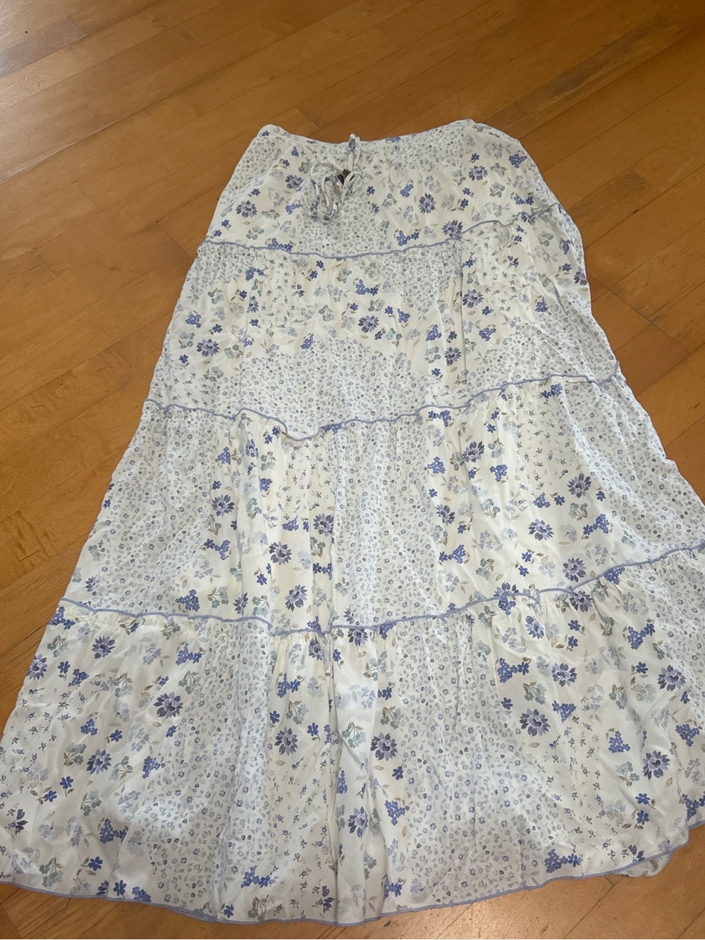 Kirious Cottagecore Blue Floral Tiered Maxi Skirt Boho Prairie Coquette Size S - Picture 2 of 6